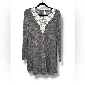 Alya Gray & White‎ Lace Trim Women's Long Sleeve Dress Sz M Medium EUC